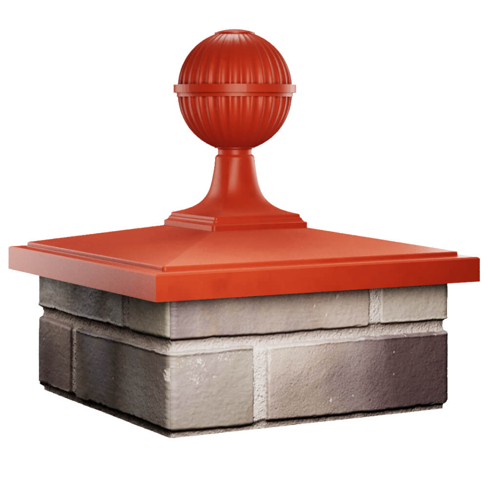 Колпак Zking БонаМоно Красный с шаром на столб 1.5х1.5 кирпича (385х385, 400х400мм) в сборе в Батайске фото