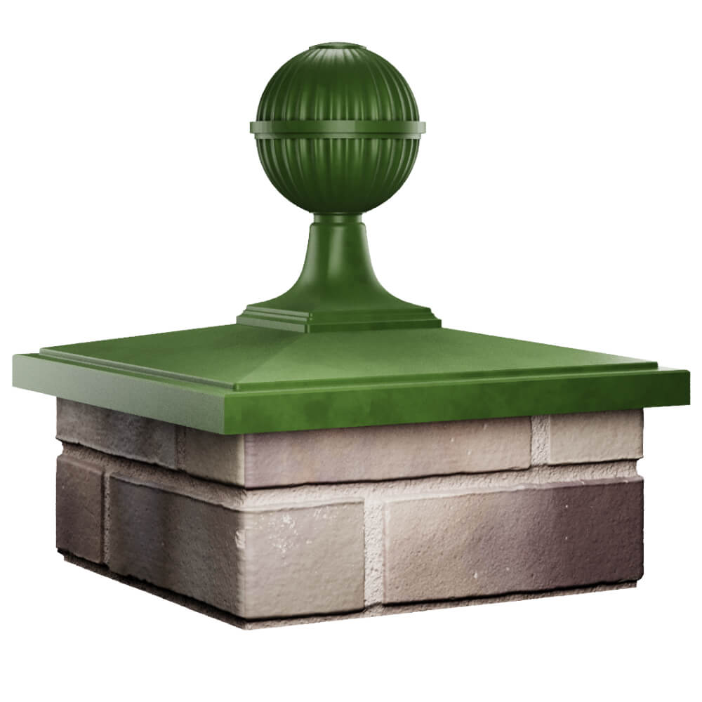 Колпак Zking БонаМоно Зеленый с шаром на столб 1.5х1.5 кирпича (385х385, 400х400мм) в сборе в Батайске фото