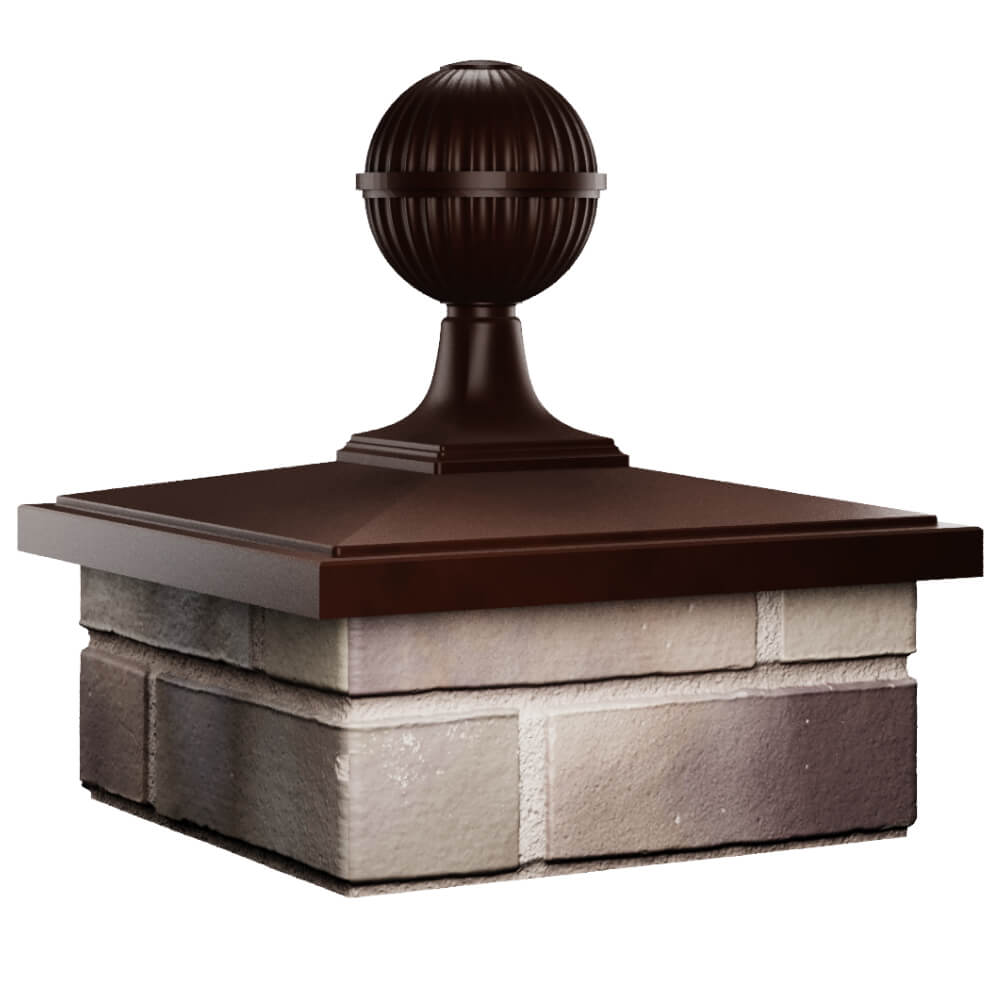 Колпак Zking БонаМоно Коричневый с шаром на столб 1.5х1.5 кирпича (385х385, 400х400мм) в сборе в Батайске фото