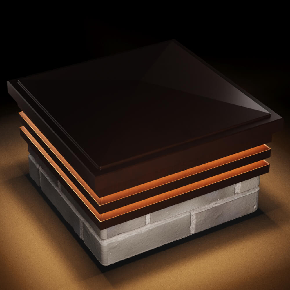 Колпак Zking Бона ХайТек Коричневый на столб 1.5х1.5 кирпича (385х385мм) с подсветкой в Батайске фото