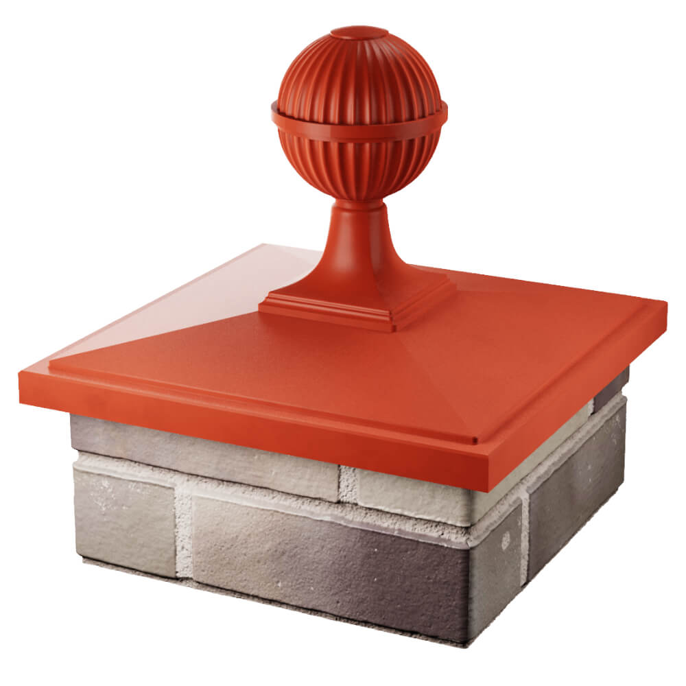 Колпак Zking БонаМоно Красный с шаром на столб 1.5х1.5 кирпича (385х385, 400х400мм) в сборе в Батайске фото