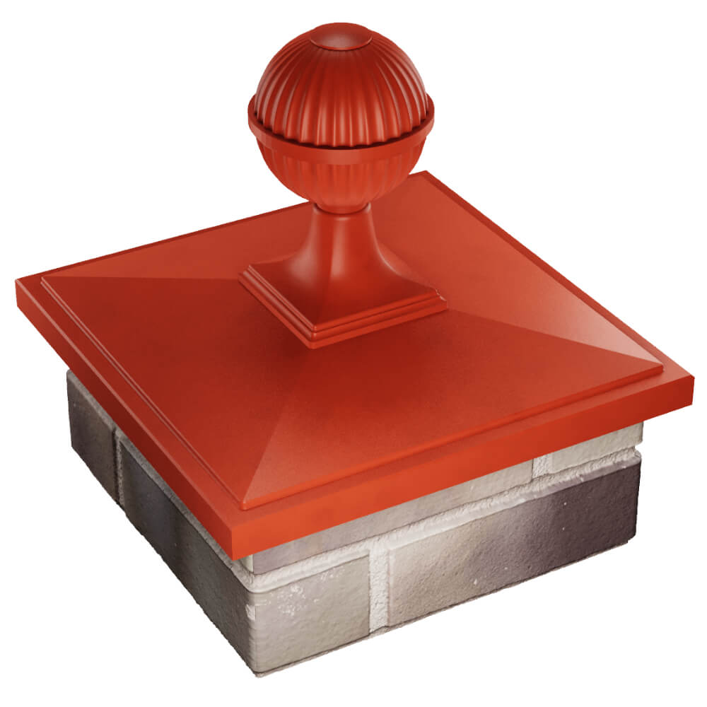 Колпак Zking БонаМоно Красный с шаром на столб 1.5х1.5 кирпича (385х385, 400х400мм) в сборе в Батайске фото